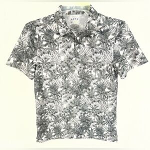 Apt. 9 Men's Monochrome Tropical Floral Hawaiian Polo Shirt Size Small